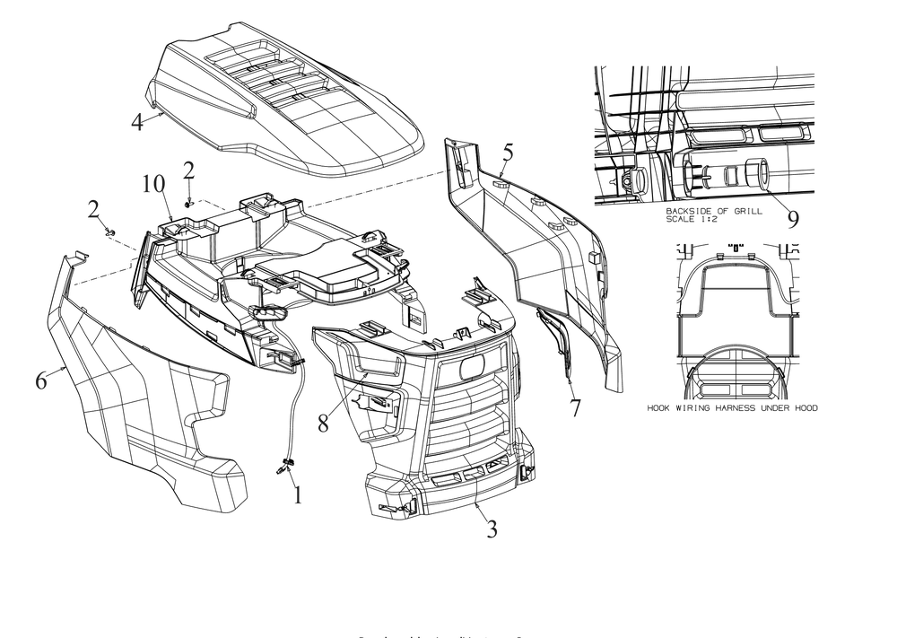 Hood Diagram and Parts List for XT1-LT42EFI (13B9A1CS010)(2019) Cub Cadet Lawn Tractor